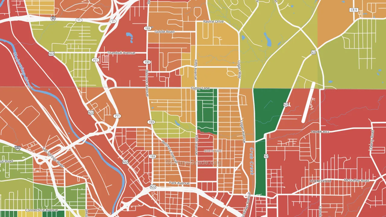 North Heights, Youngstown, OH Map of Theft Rates