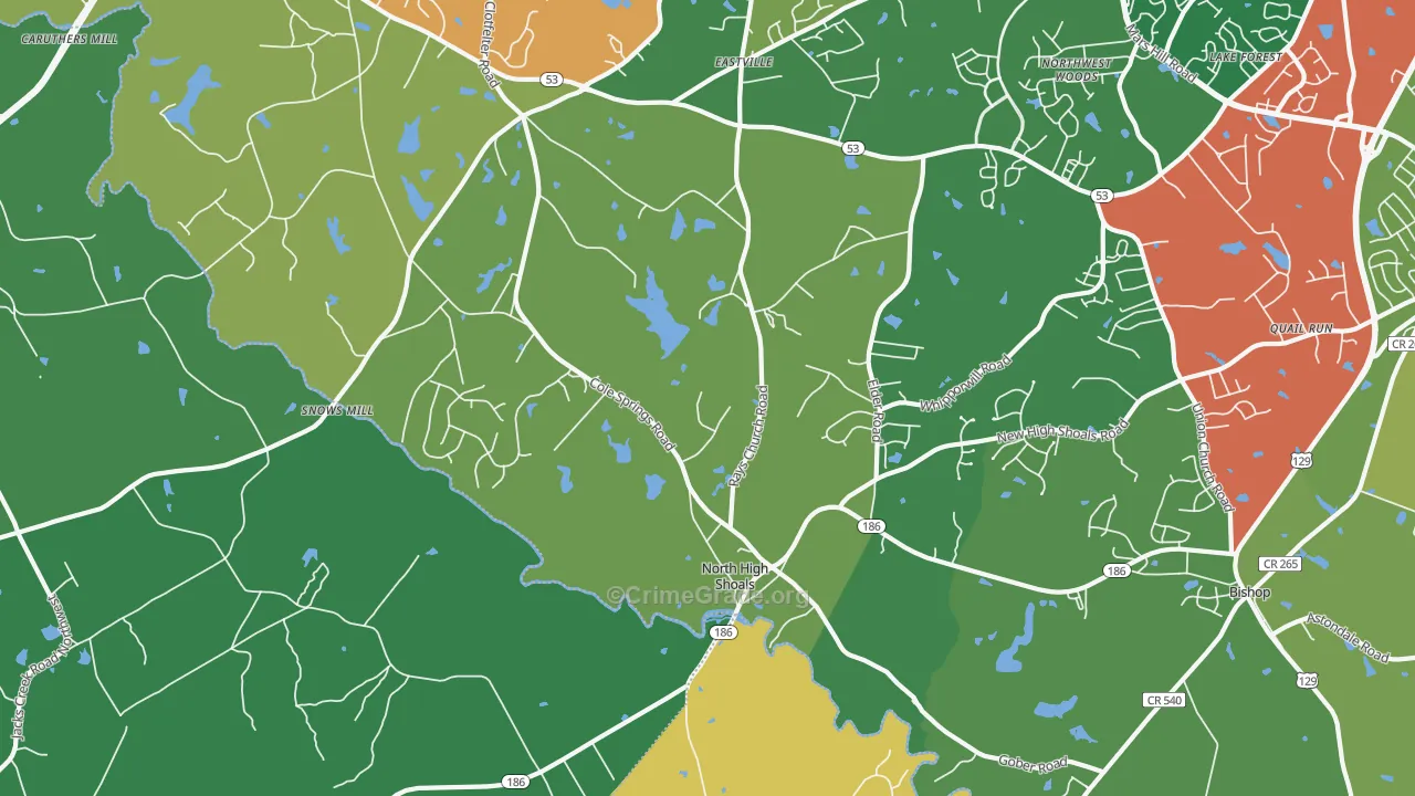 North High Shoals, GA Map of Theft Rates