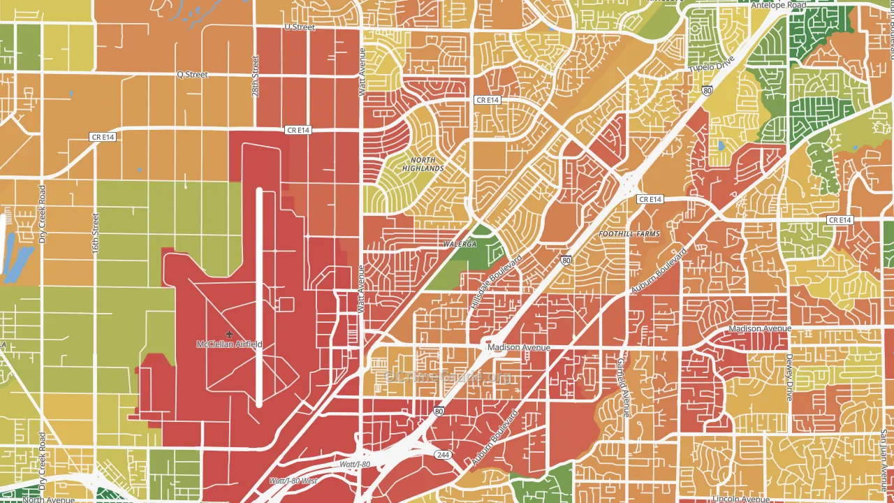 North Highlands, CA Map of Theft Rates