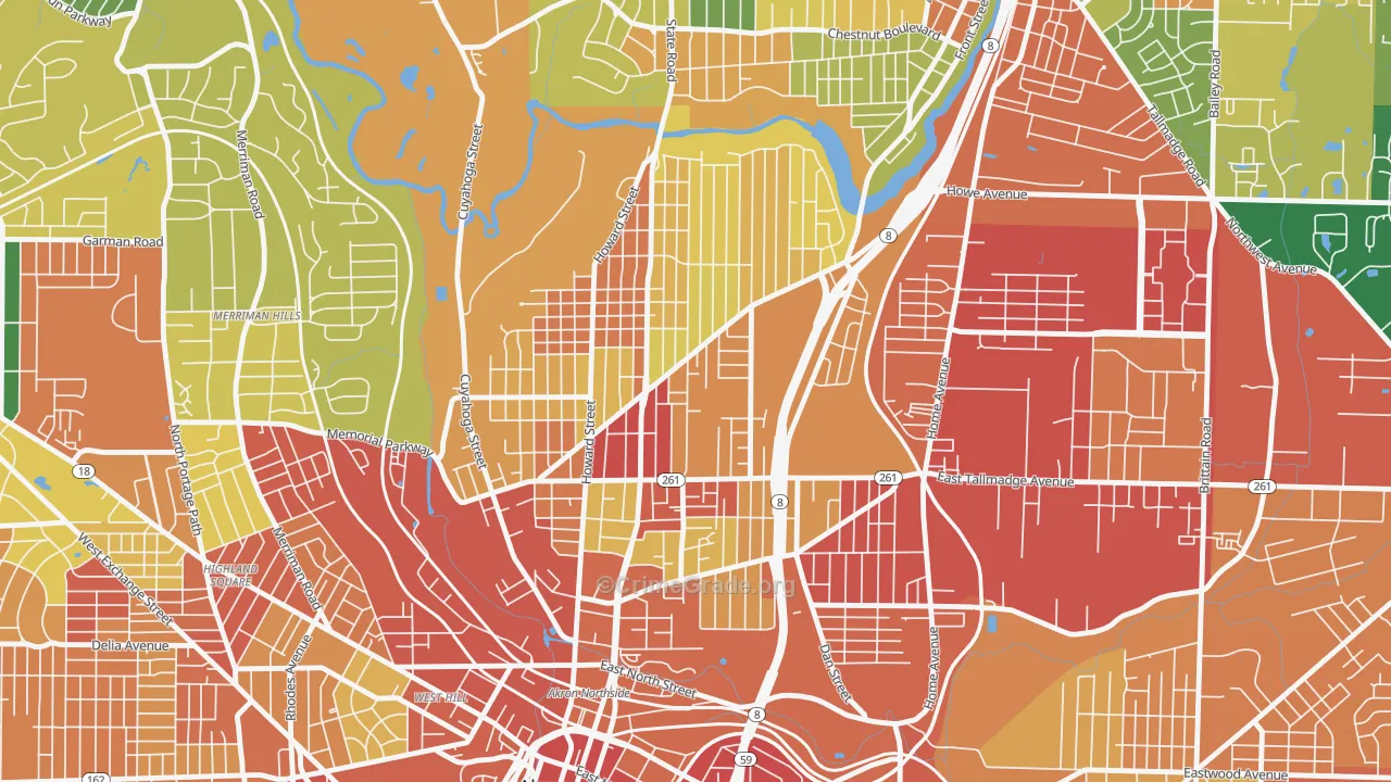 North Hill, Akron, OH Map of Theft Rates