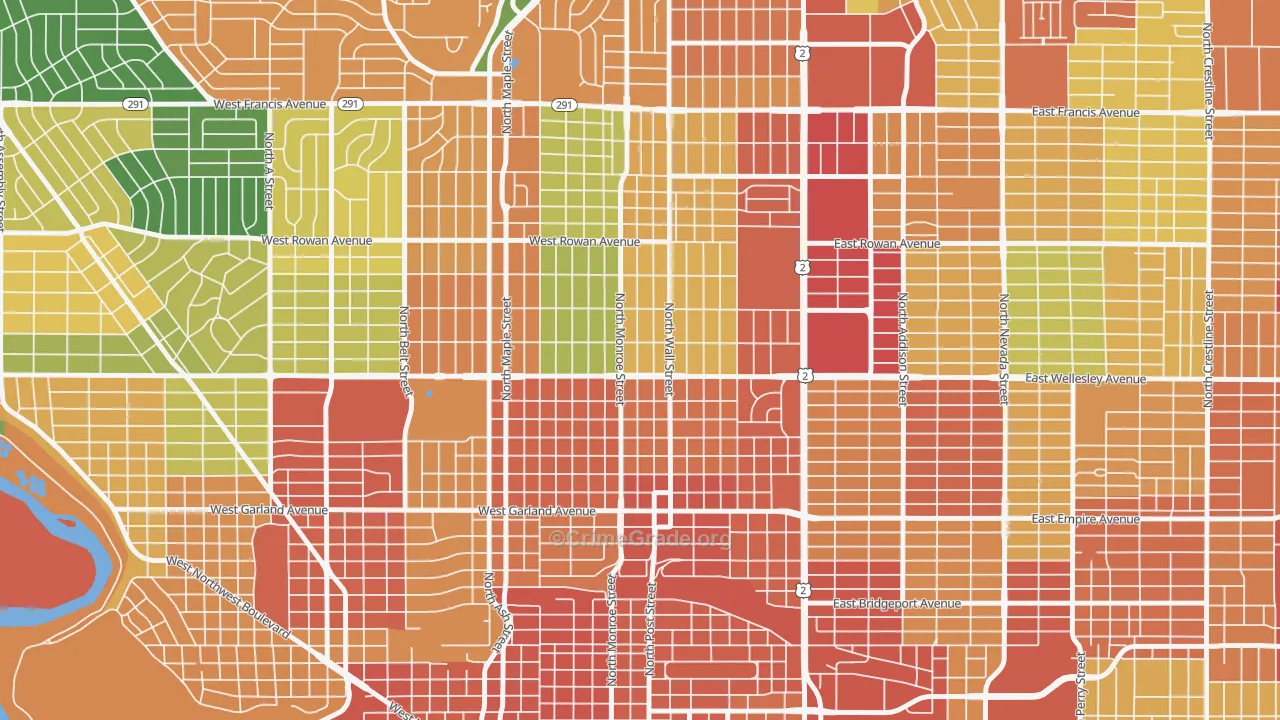 North Hill, Spokane, WA Map of Theft Rates