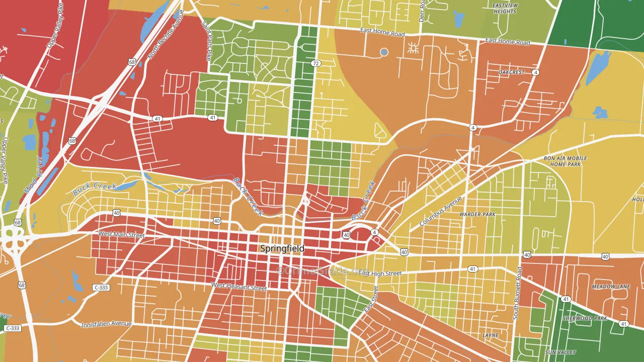 North Hill, Springfield, OH Map of Theft Rates
