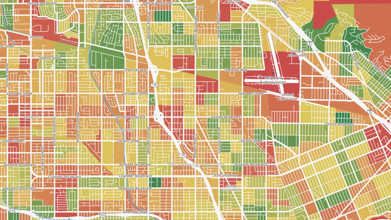 North Hollywood, CA Map of Theft Rates