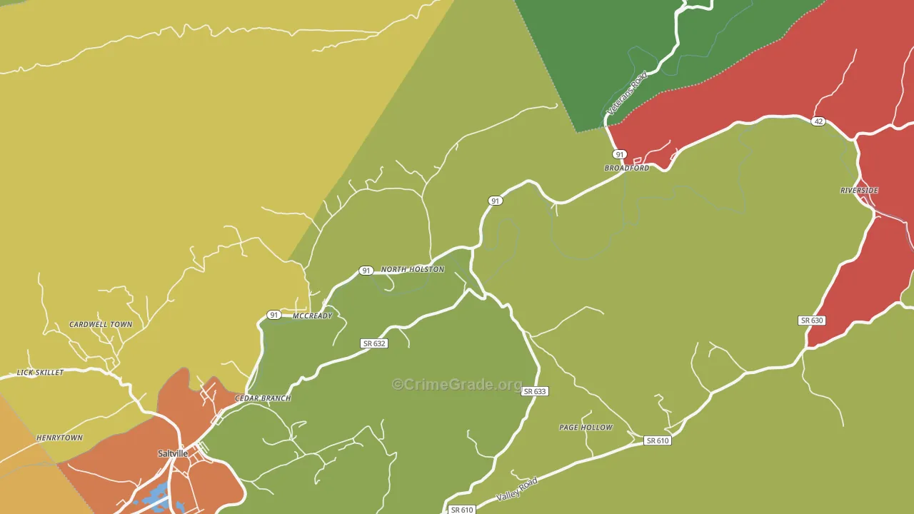 North Holston, VA Map of Theft Rates