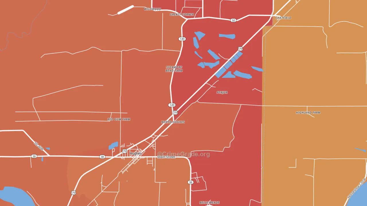 North Hughes, AR Map of Theft Rates