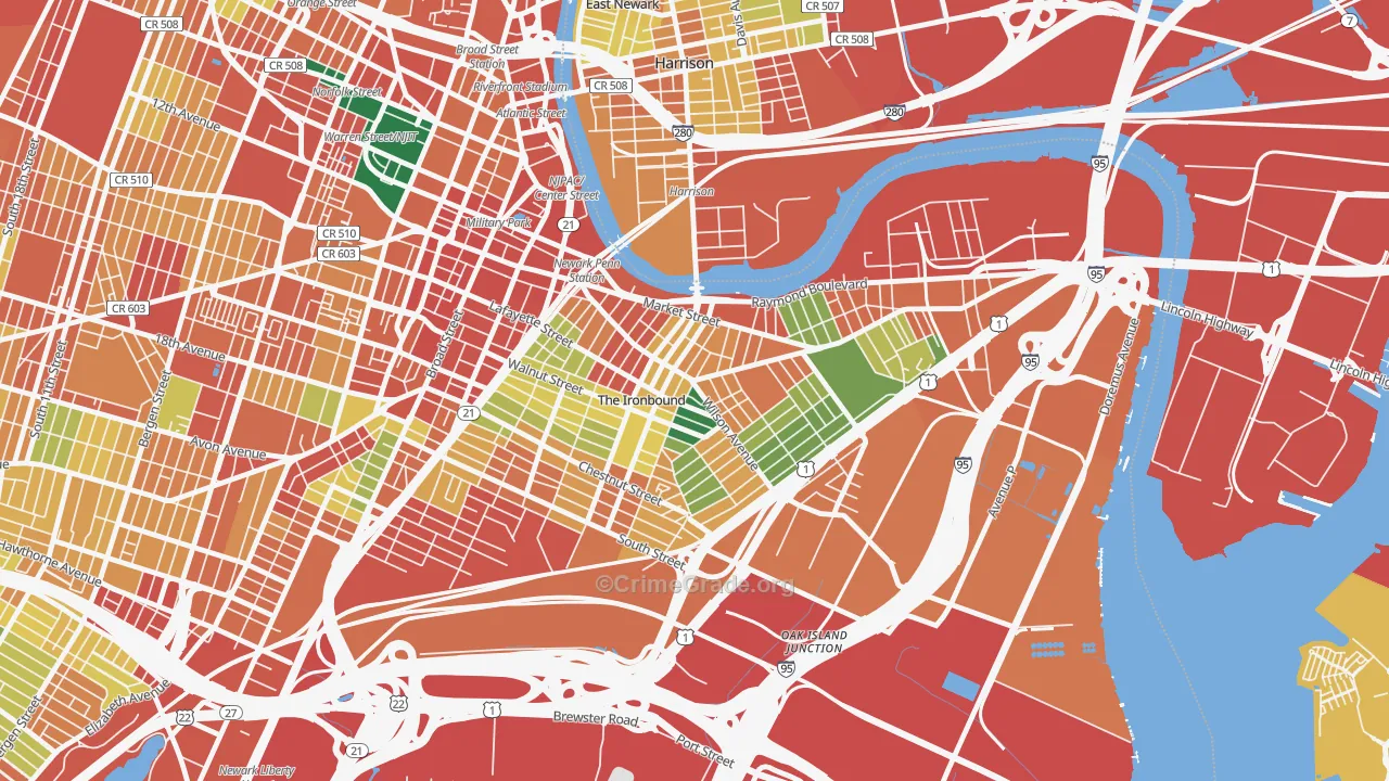 North Ironbound, Newark, NJ Map of Theft Rates