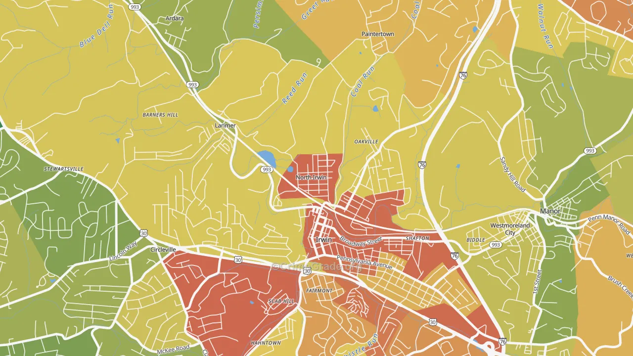 North Irwin, PA Map of Theft Rates