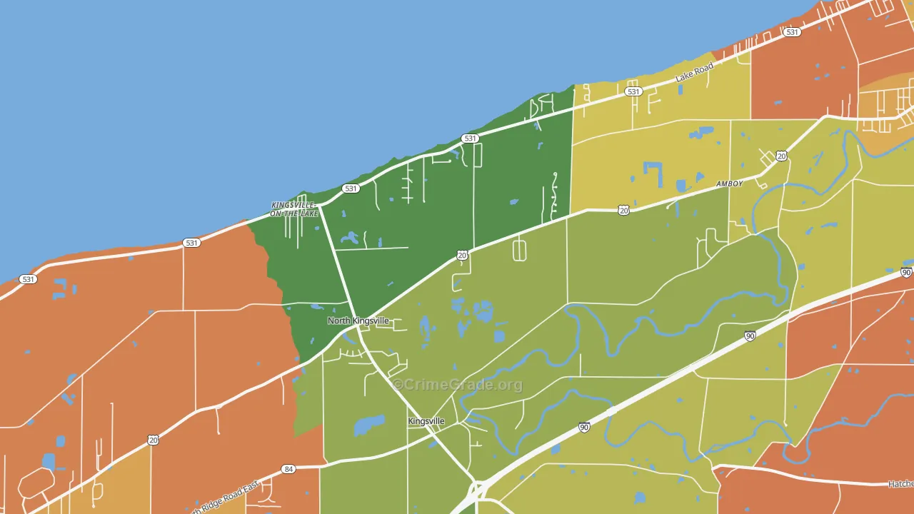 North Kingsville, OH Map of Theft Rates