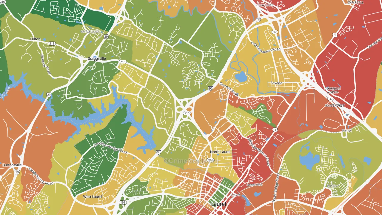 North Laurel, Scaggsville, MD Map of Theft Rates