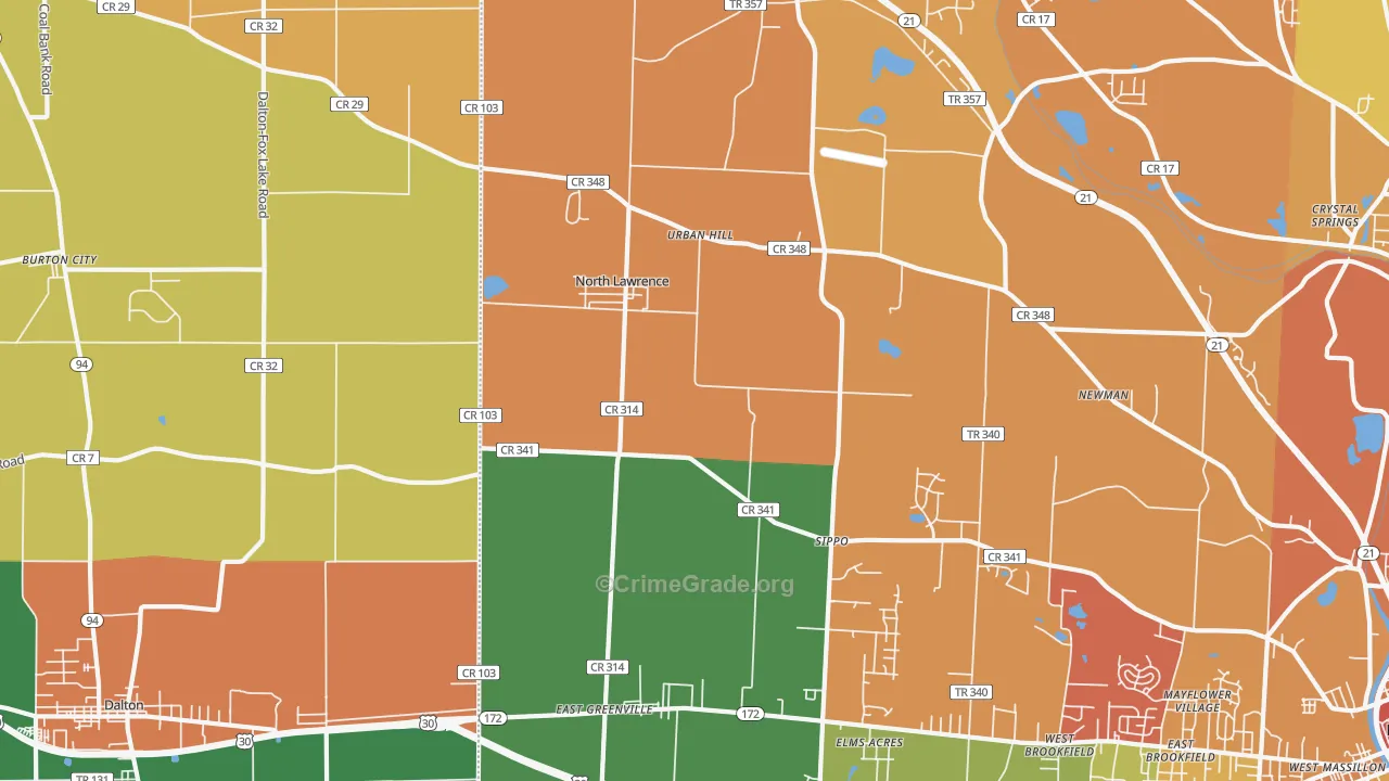 North Lawrence, OH Map of Theft Rates