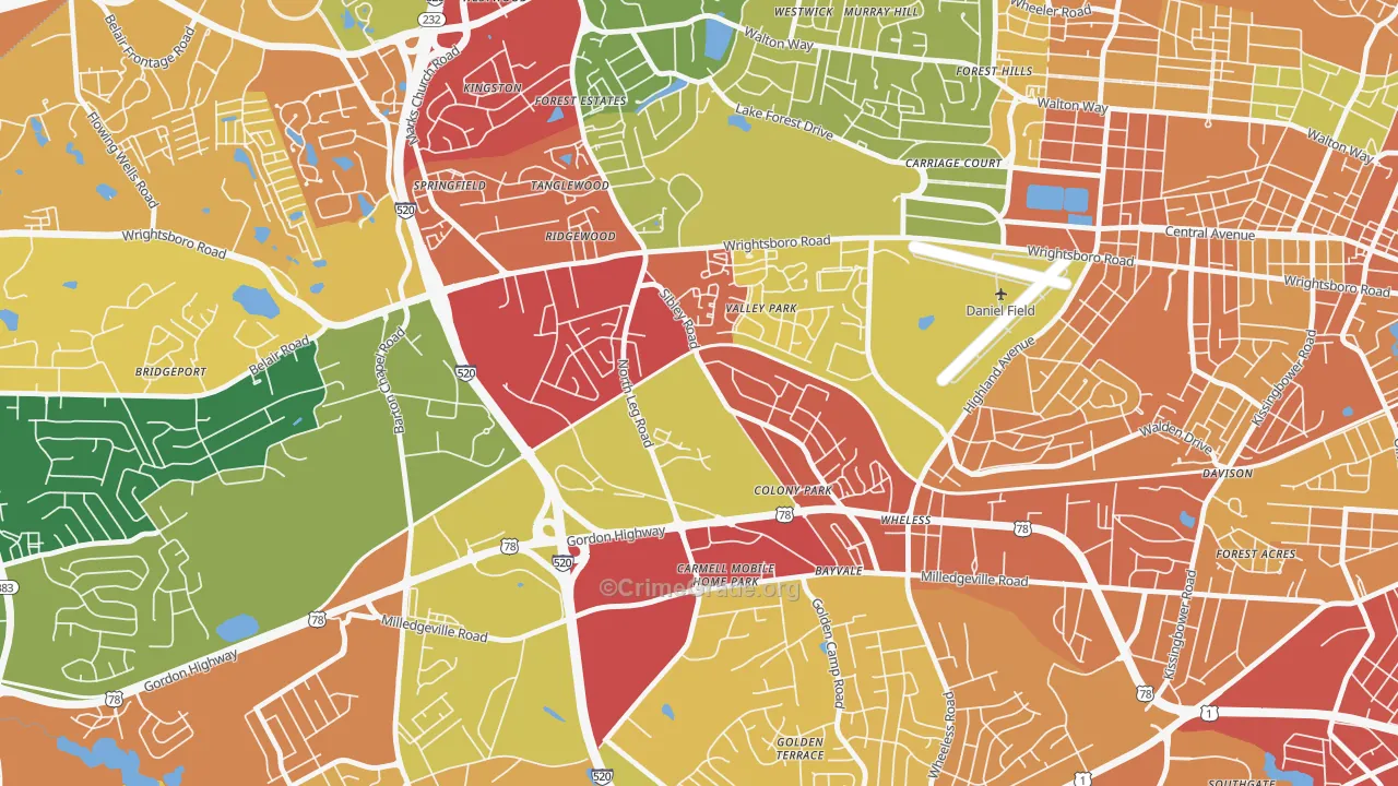 North Leg, Augusta, GA Map of Theft Rates
