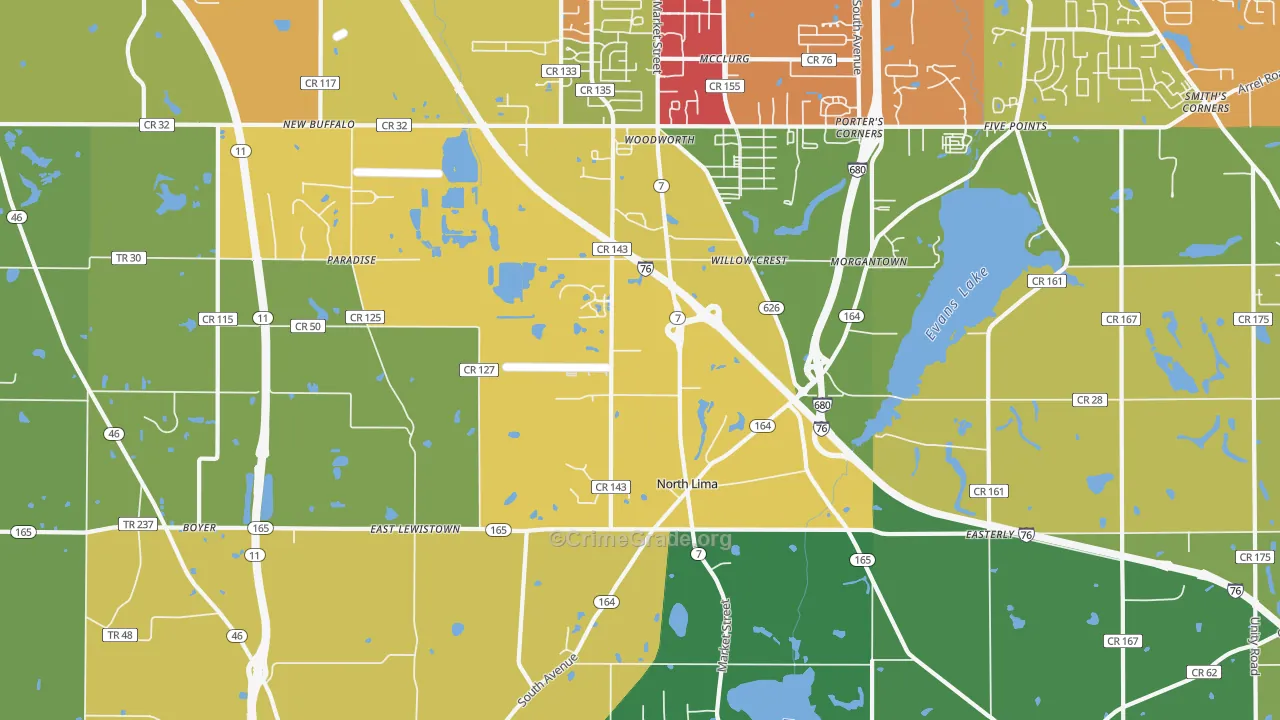 North Lima, OH Map of Theft Rates