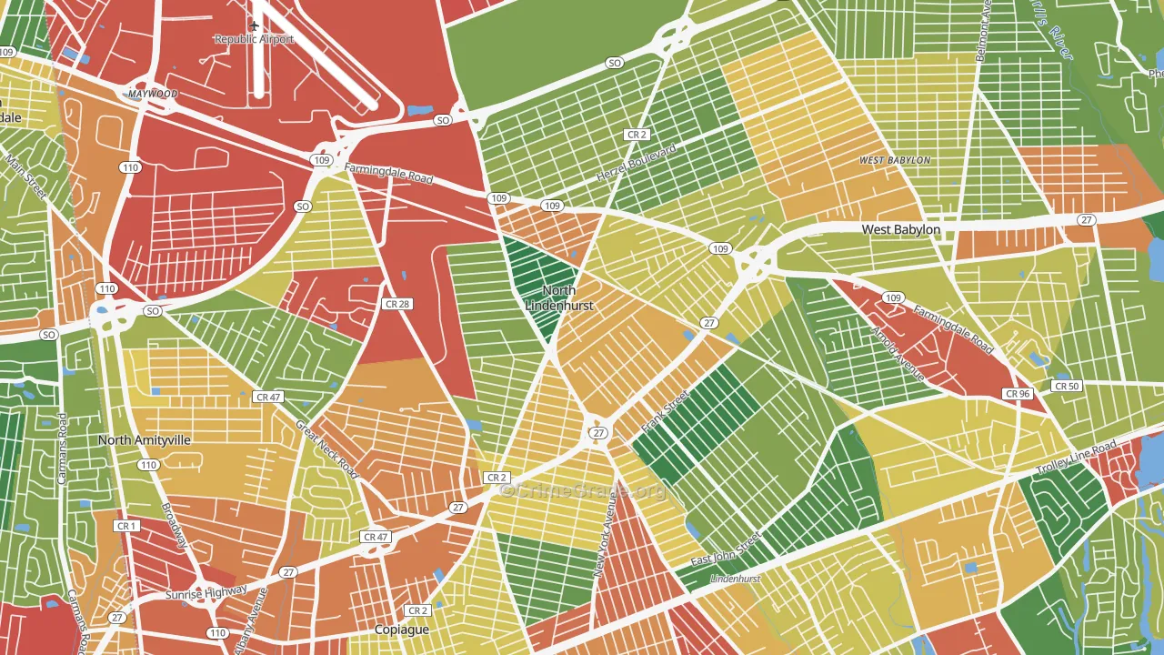 North Lindenhurst, NY Map of Theft Rates