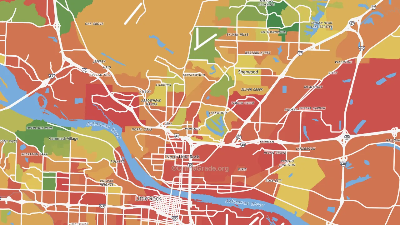 North Little Rock, AR Map of Theft Rates