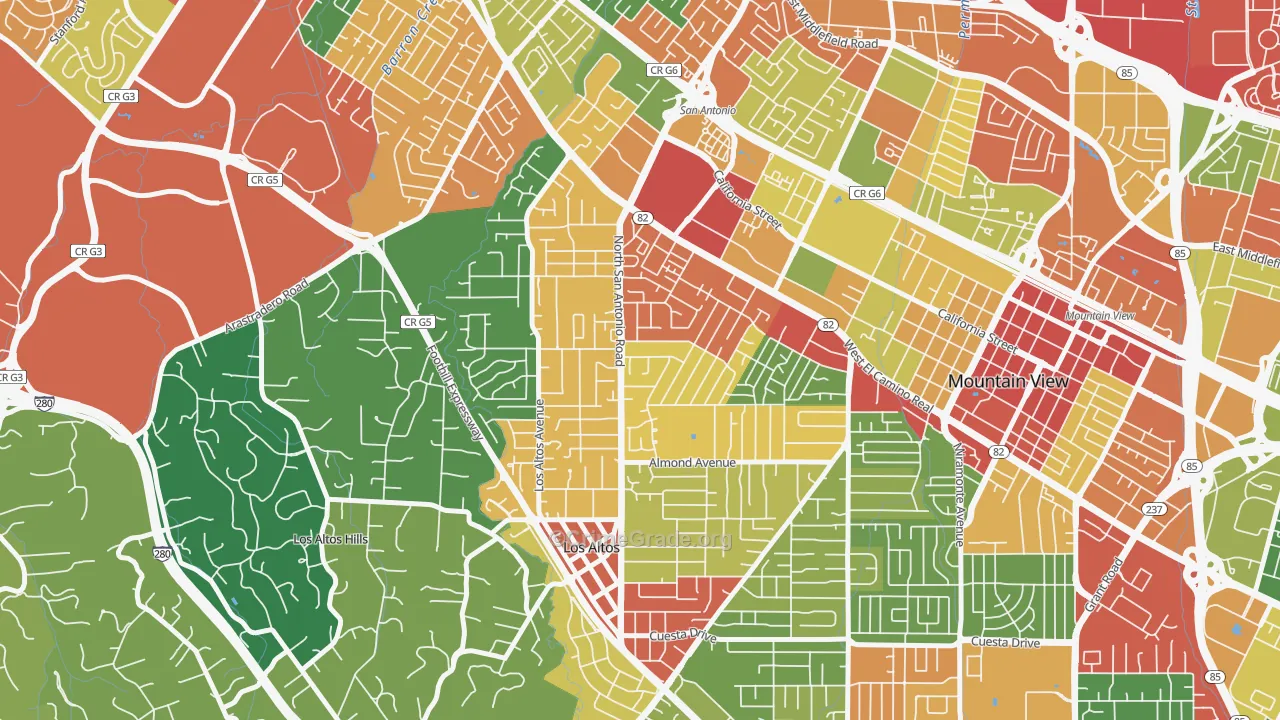 North Los Altos, Los Altos, CA Map of Theft Rates