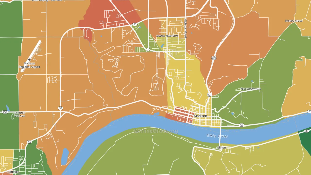 North Madison, IN Map of Theft Rates