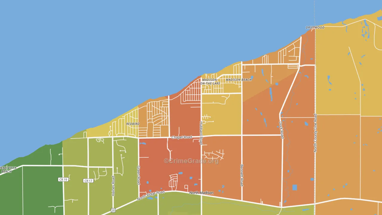 North Madison, OH Map of Theft Rates