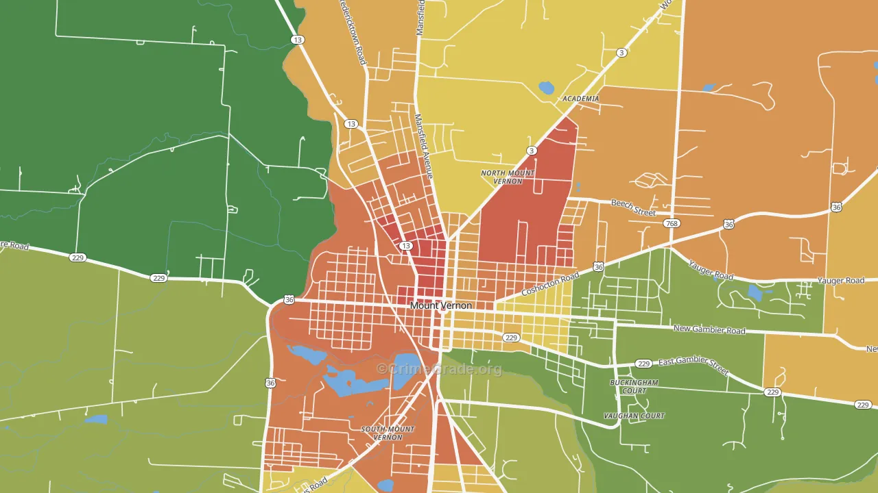 North Main Historic District, Mount Vernon, OH Map of Theft Rates