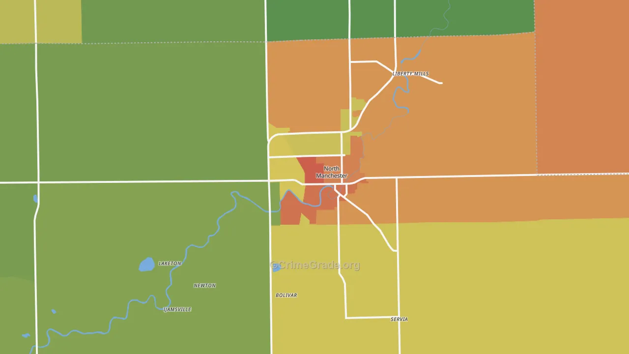 North Manchester, IN Map of Theft Rates