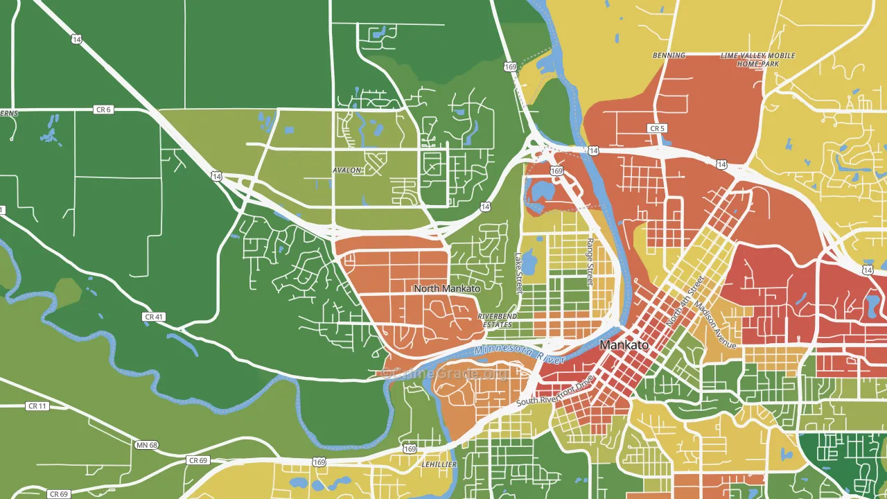 North Mankato, MN Map of Theft Rates