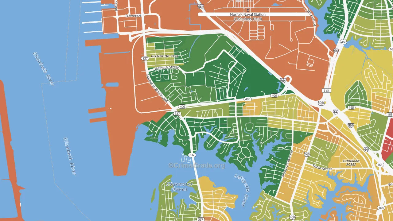 North Meadow Brook, Norfolk, VA Map of Theft Rates