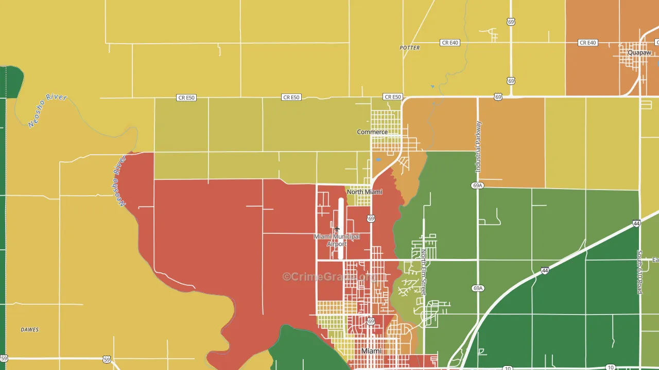North Miami, OK Map of Theft Rates