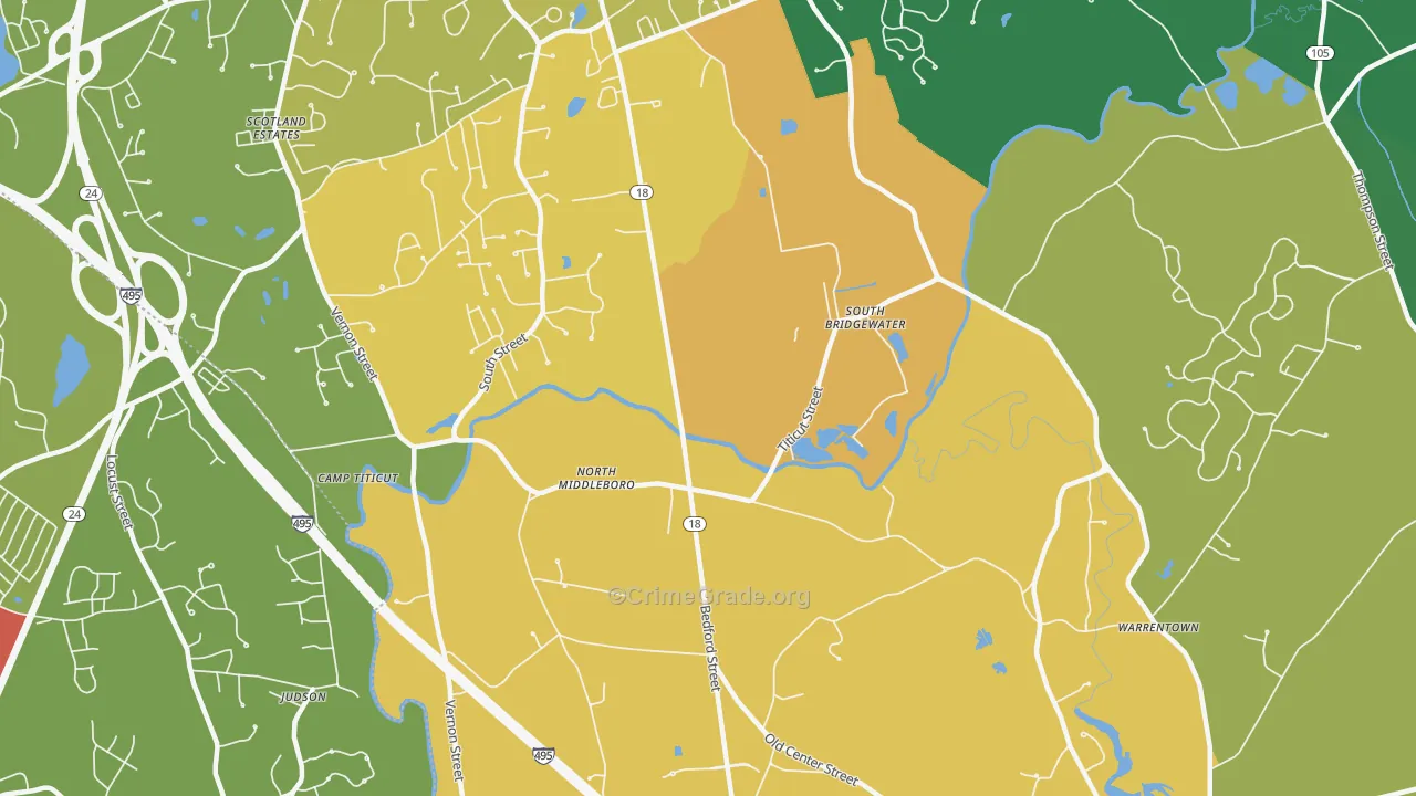 North Middleboro, MA Map of Theft Rates