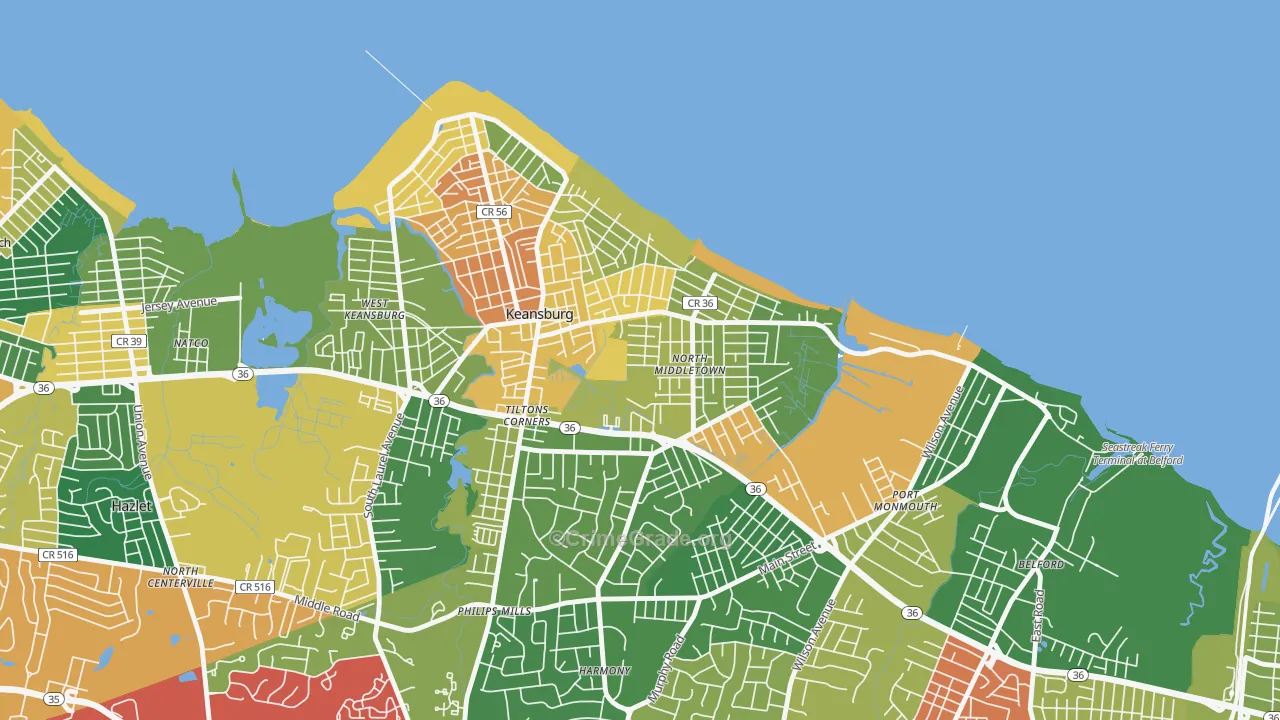 North Middletown, Middletown, NJ Map of Theft Rates