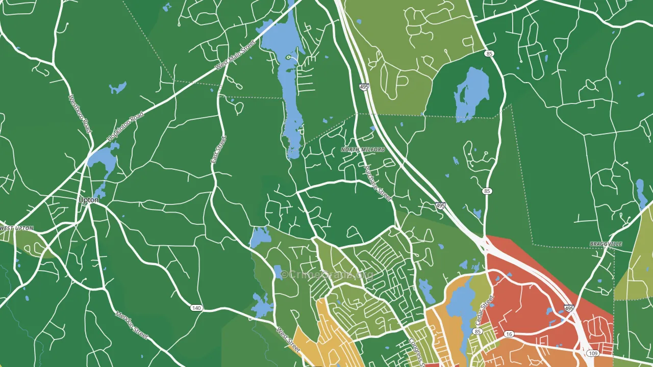 North Milford, MA Map of Theft Rates