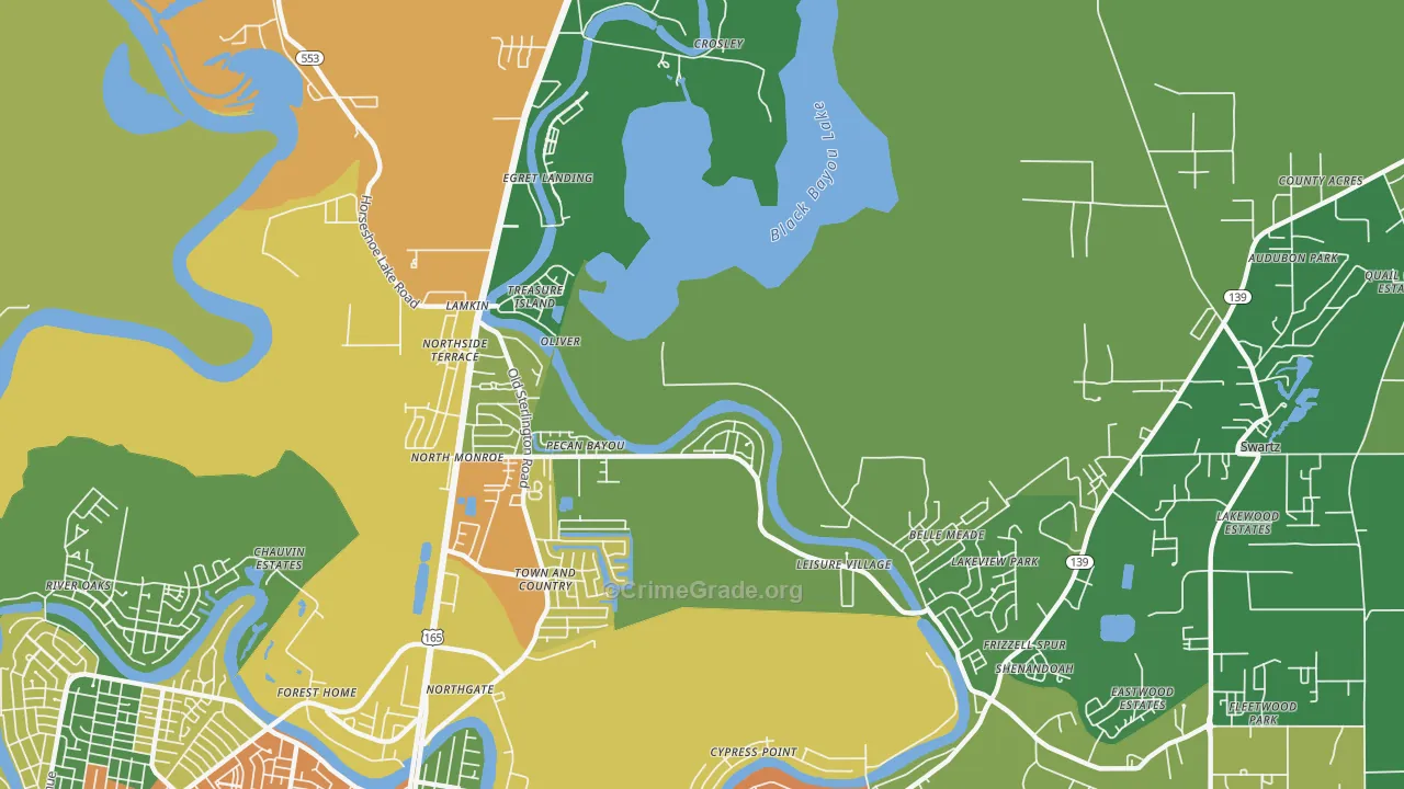 North Monroe, LA Map of Theft Rates