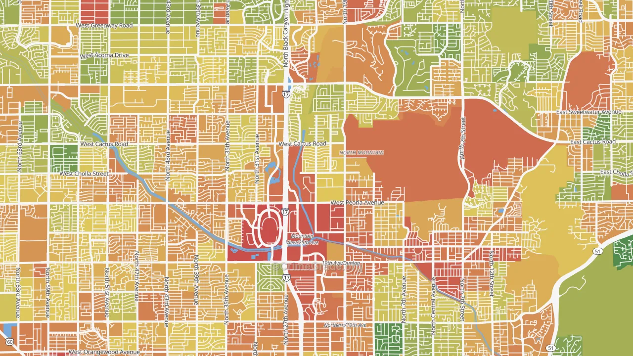North Mountain, Phoenix, AZ Map of Theft Rates