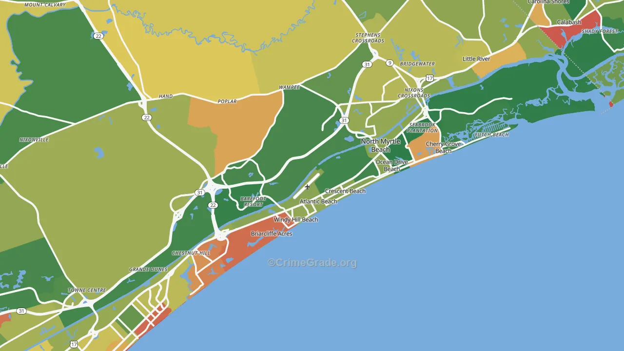 North Myrtle Beach, SC Map of Theft Rates