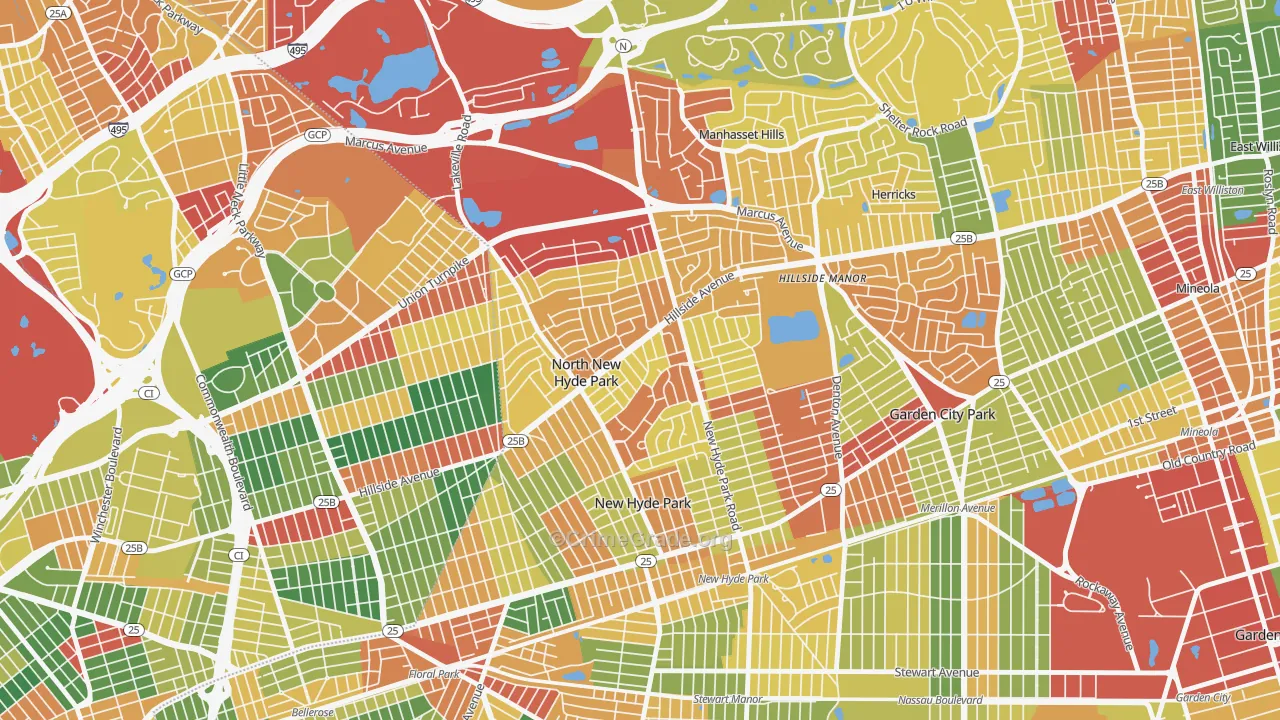 North New Hyde Park, NY Map of Theft Rates
