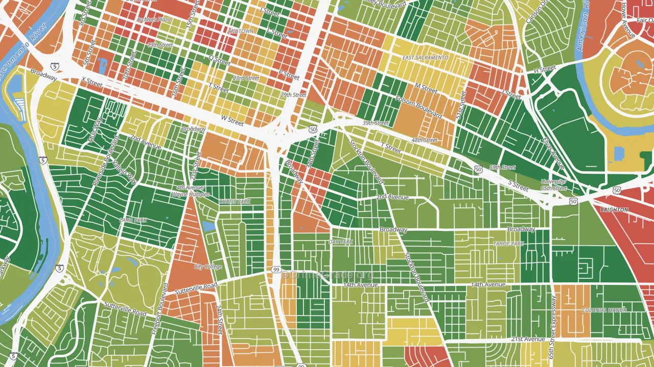 North Oak Park, Sacramento, CA Map of Theft Rates