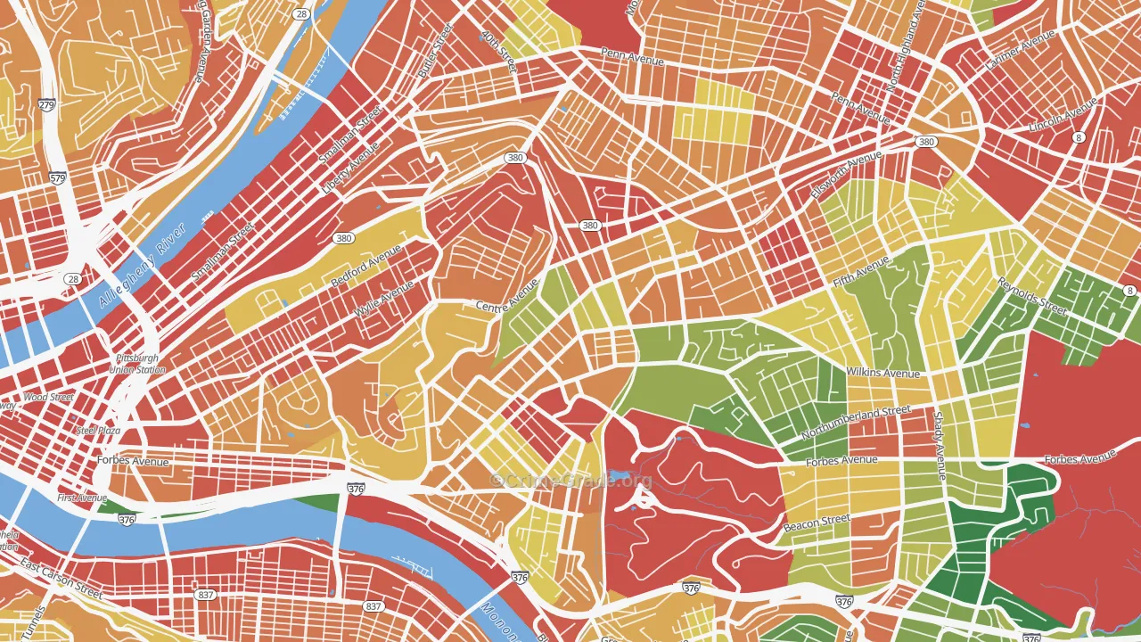 North Oakland, Pittsburgh, PA Map of Theft Rates