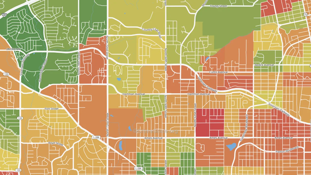North Omaha, Omaha, NE Map of Theft Rates