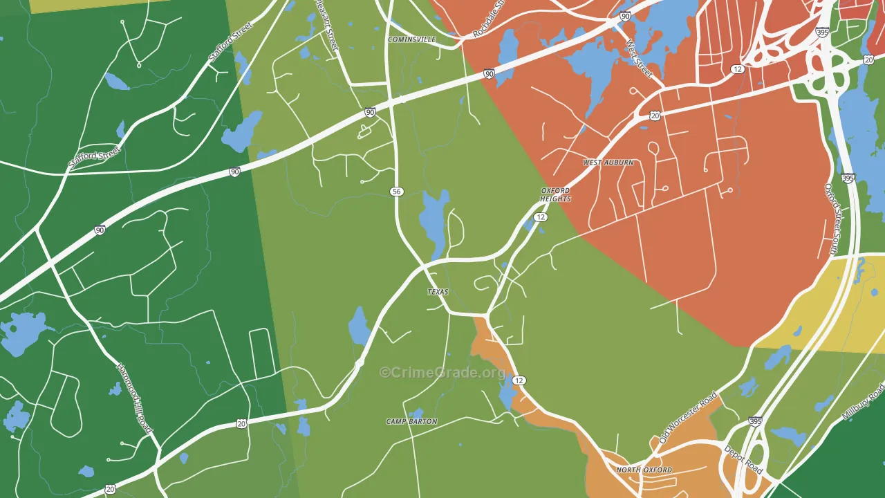 North Oxford, MA Map of Theft Rates