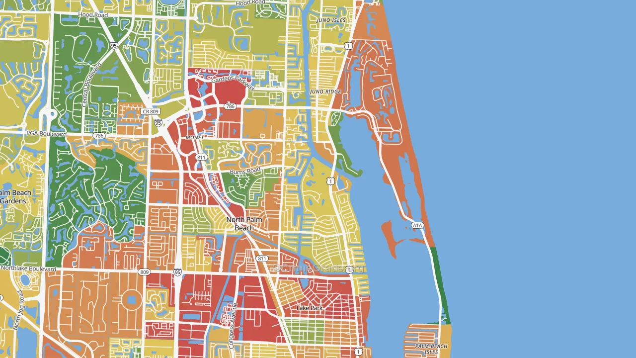 North Palm Beach, FL Map of Theft Rates