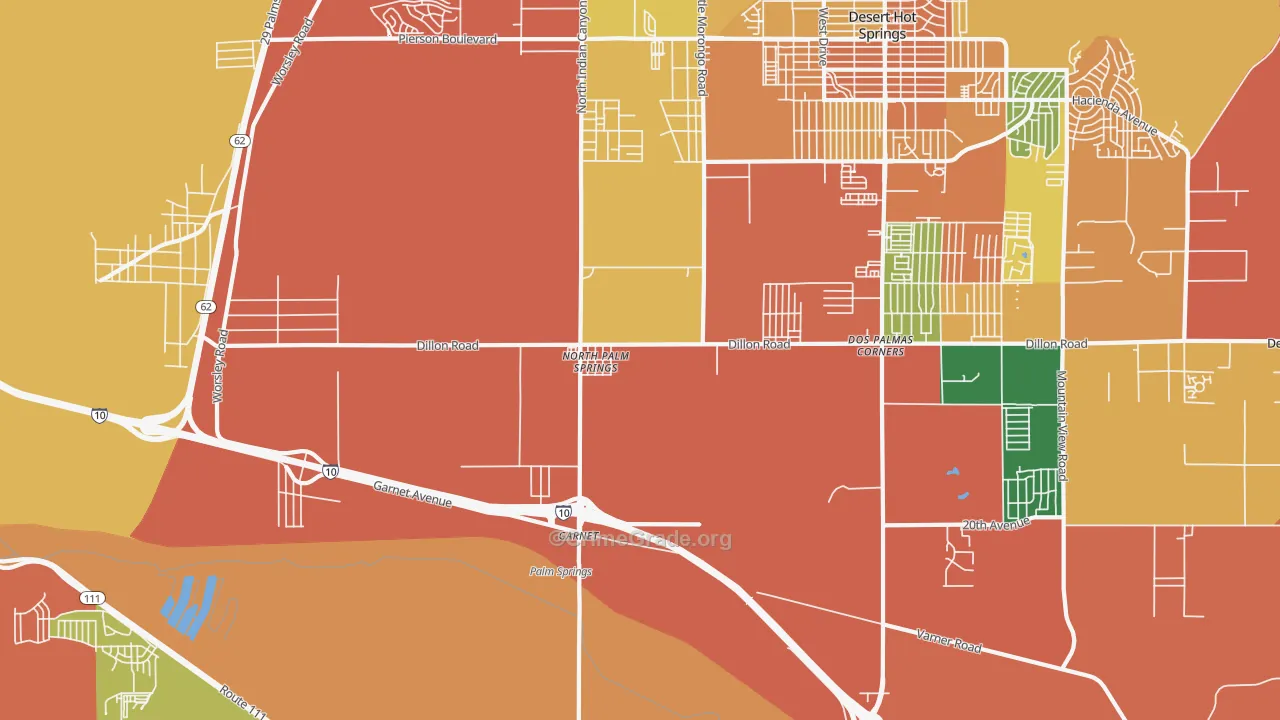 North Palm Springs, CA Map of Theft Rates