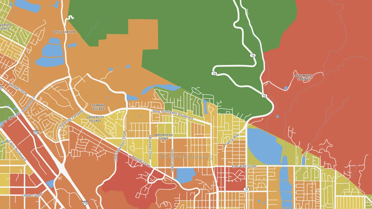 North Park Riverside, San Bernardino, CA Map of Theft Rates