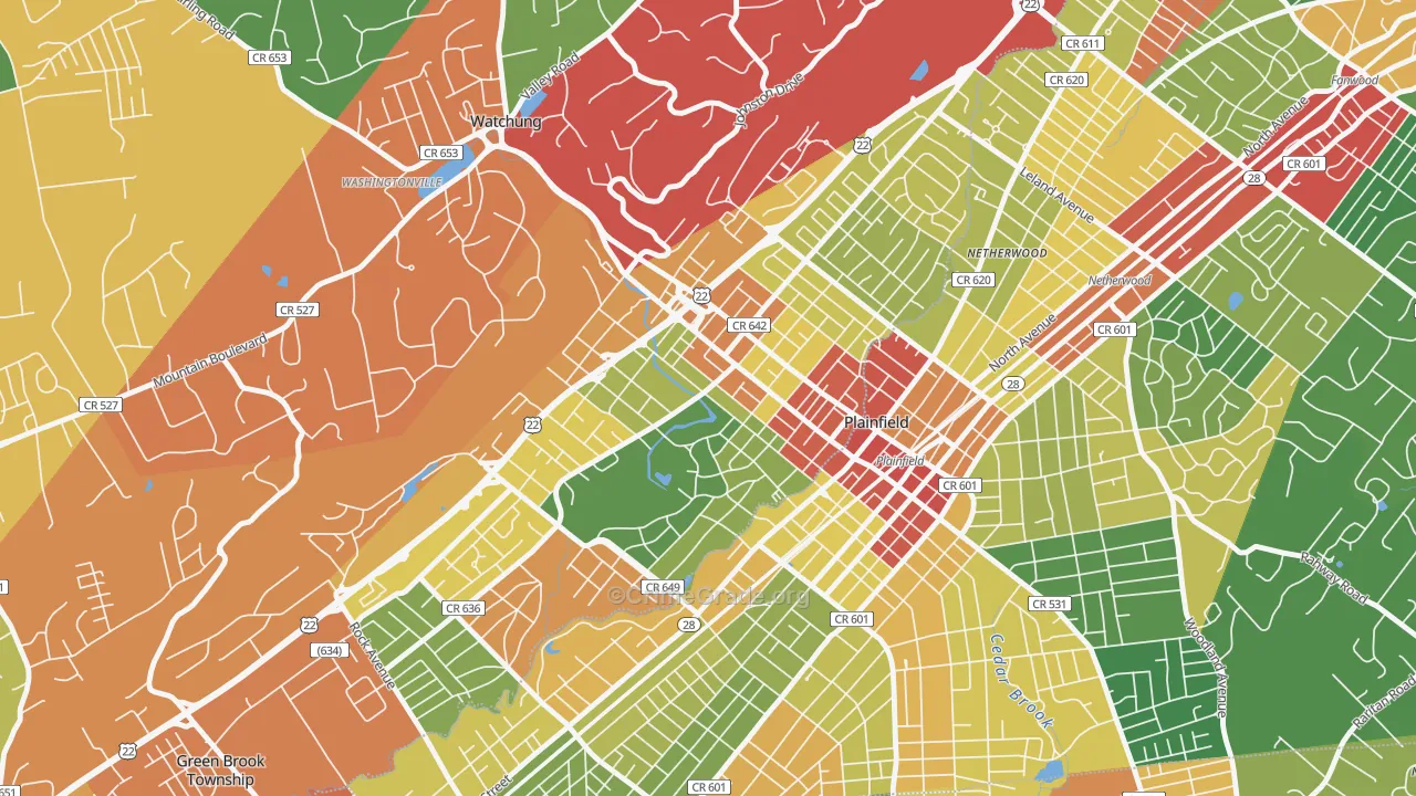 North Plainfield, NJ Map of Theft Rates