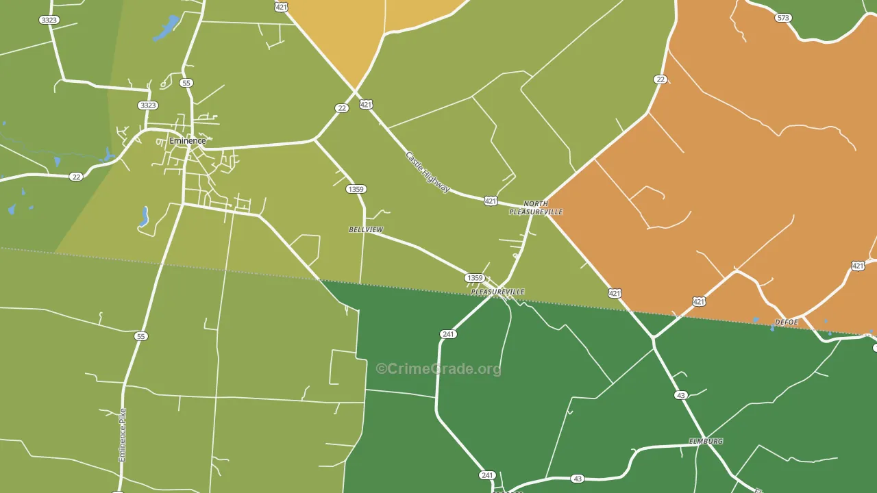 North Pleasureville, KY Map of Theft Rates