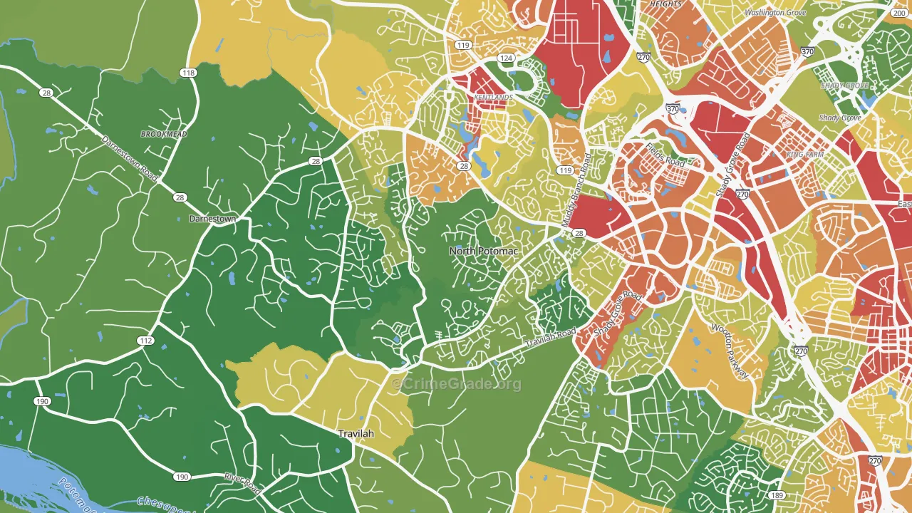 North Potomac, MD Map of Theft Rates