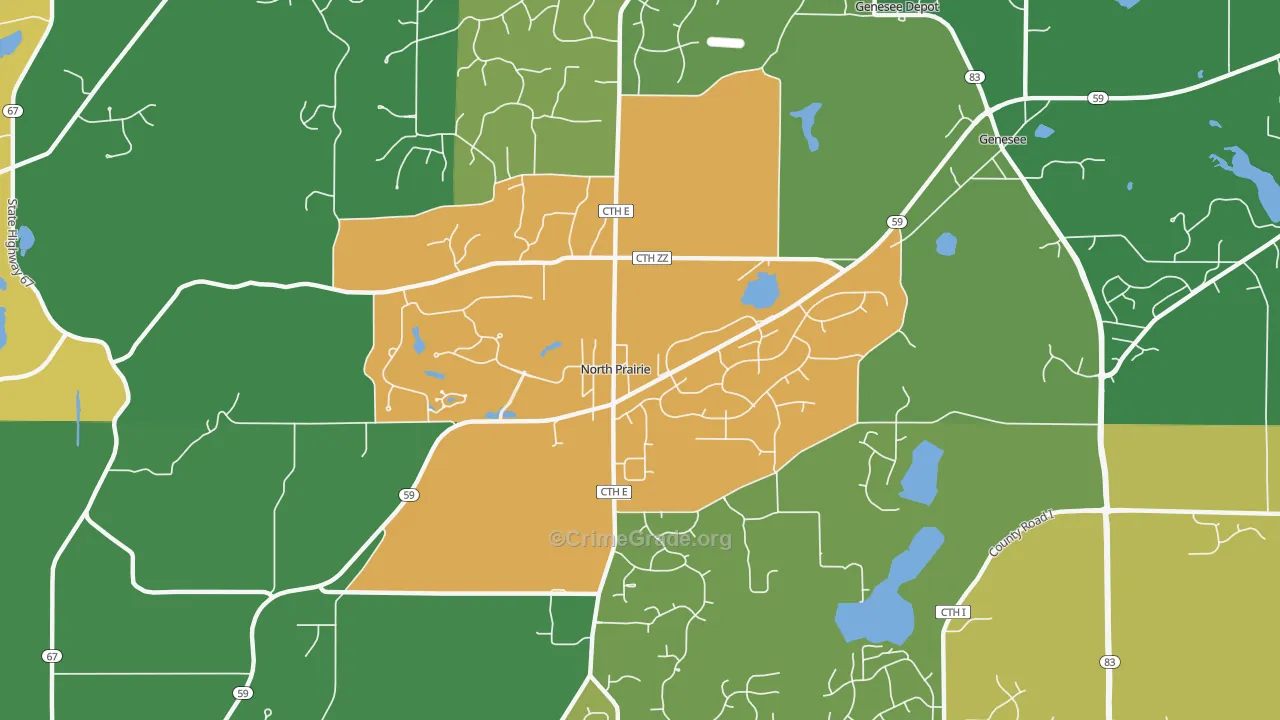North Prairie, WI Map of Theft Rates