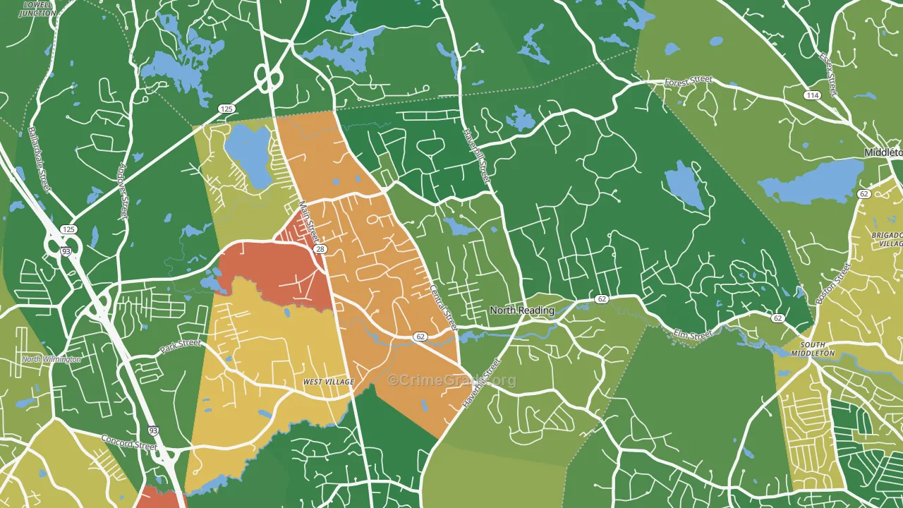 North Reading, MA Map of Theft Rates