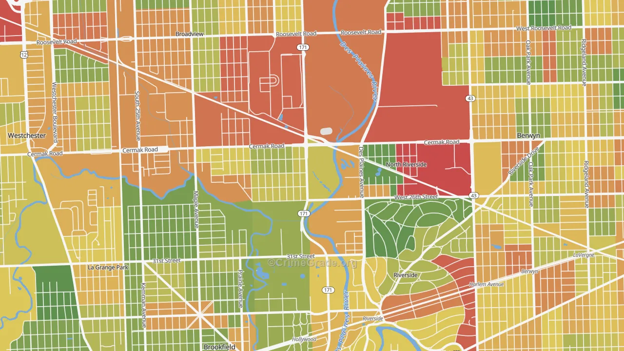North Riverside, IL Map of Theft Rates