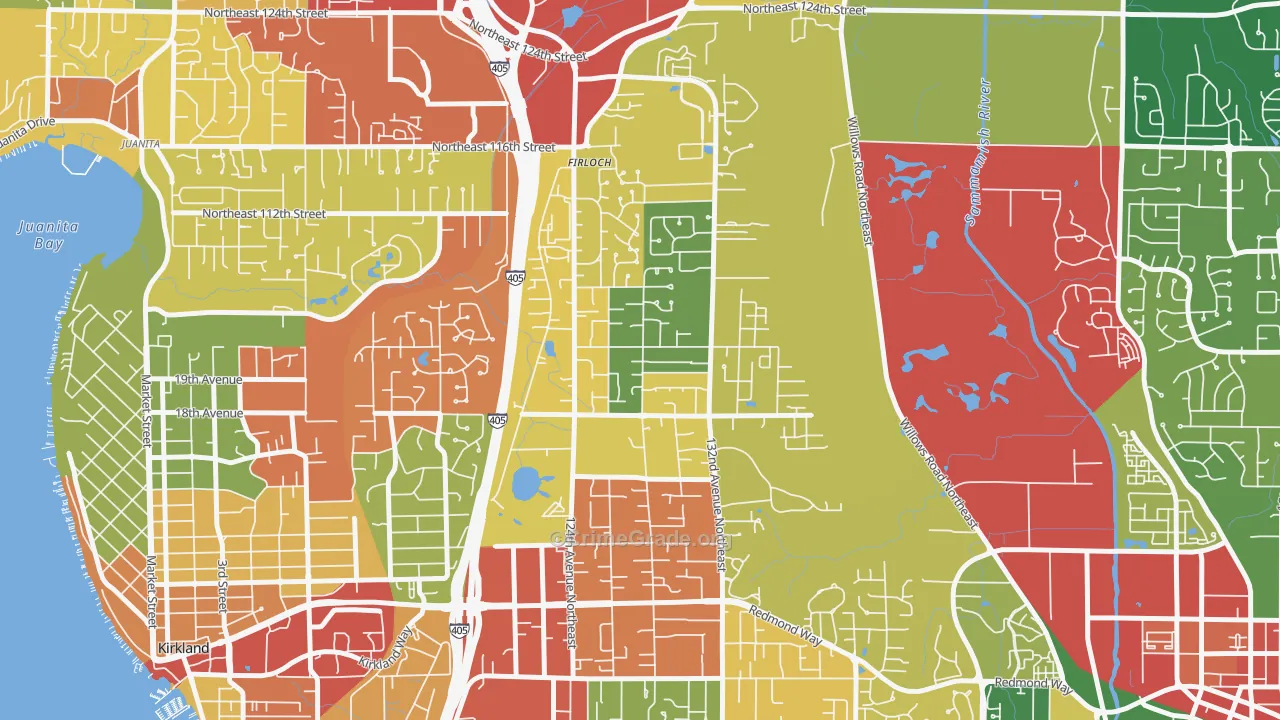 North Rose Hill, Kirkland, WA Map of Theft Rates