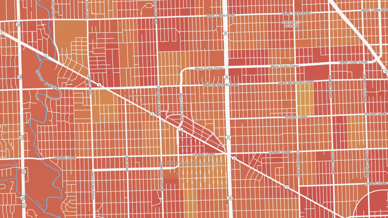 North Rosedale Park, Detroit, MI Map of Theft Rates
