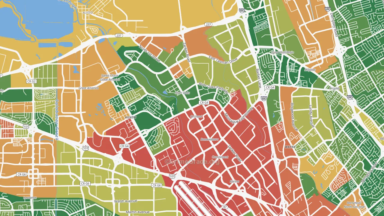 North San Jose, San Jose, CA Map of Theft Rates