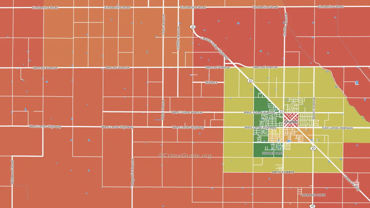 North Shafter, CA Map of Theft Rates